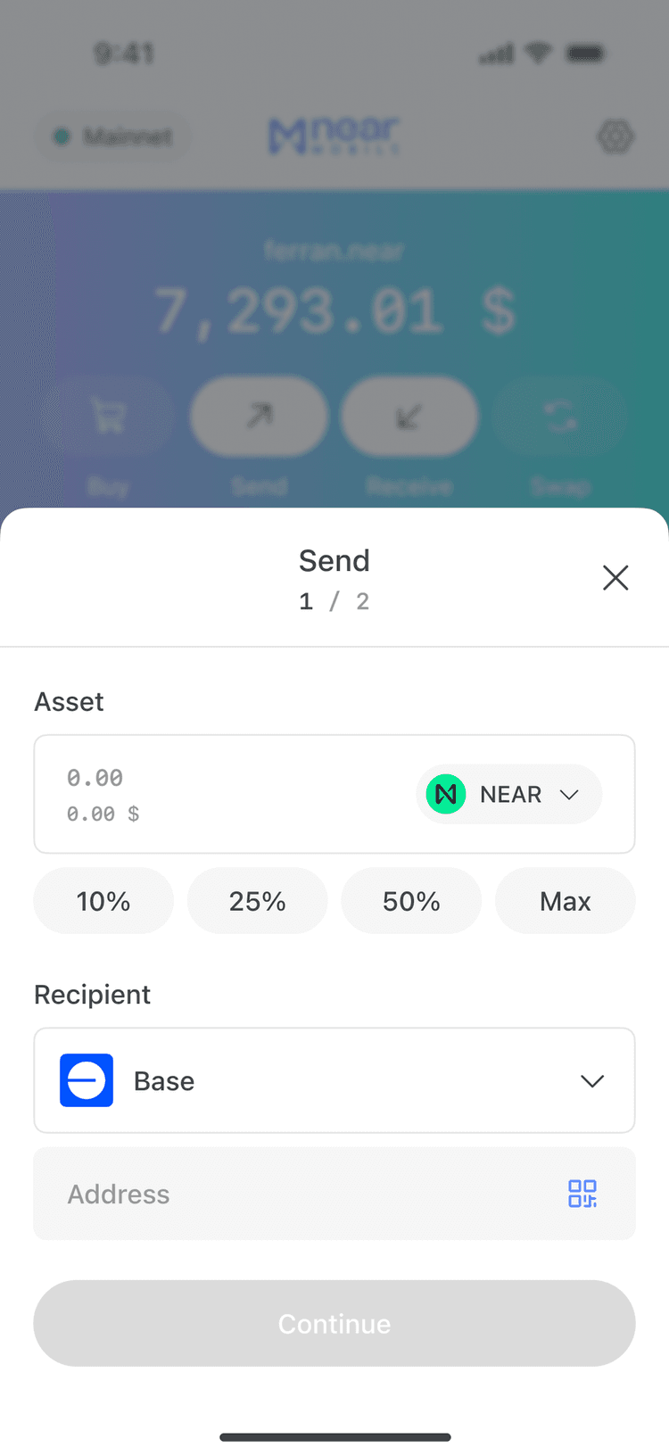 NEAR Mobile send screen