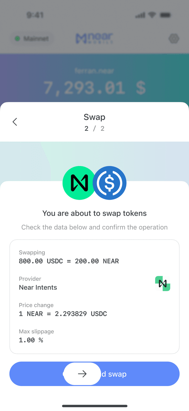 NEAR Mobile cross-chain swap screen
